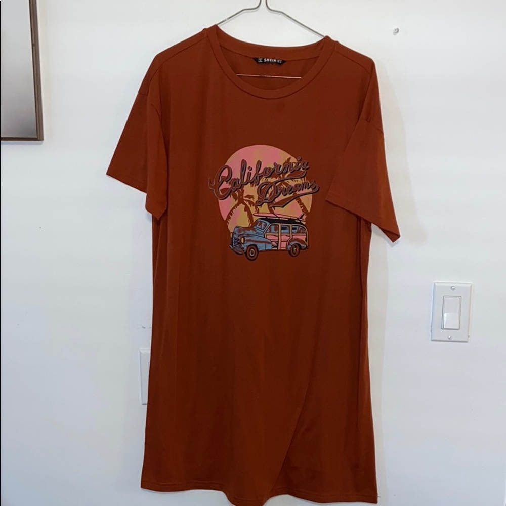 SHEIN ORANGE SHIRT DRESS CALI